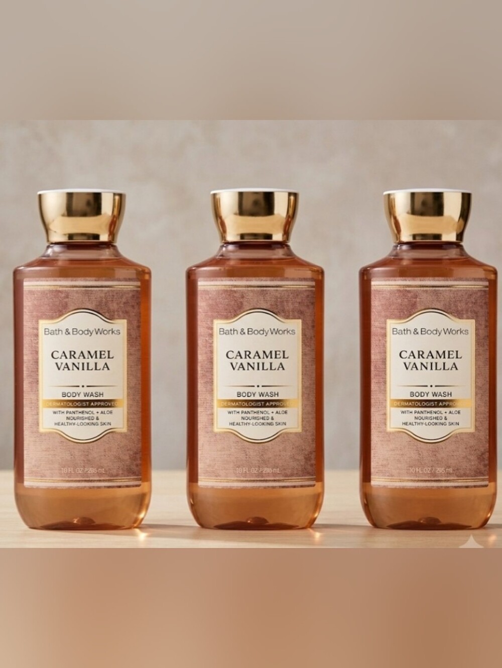 Bath & Body Works Caramel Vanilla Body Wash - Amber Brown & Gold Cap